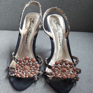 Beverly Feldman Black and Brown Beaded Heels